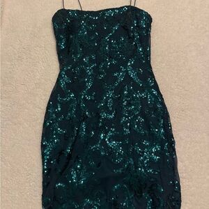 Windsor Green Ruched Sequin Mini Dress